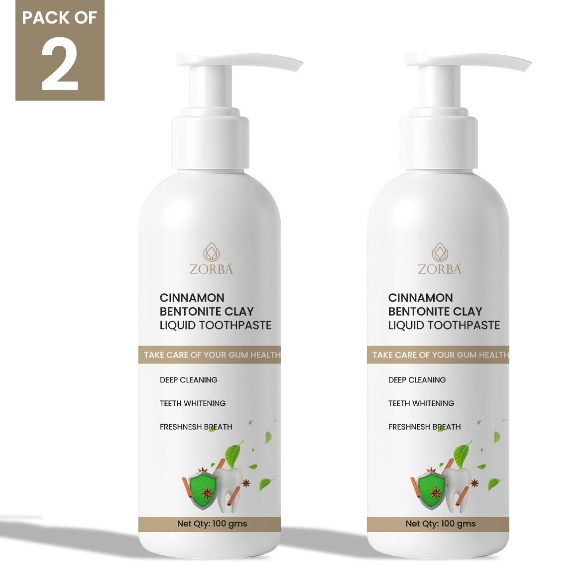 Cinnamon Bentonite Clay Liquid Toothpaste – Natural Whitening & Detox Formula, 200ml (Pack of 2)