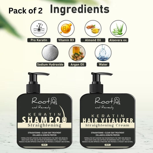 Herbal Pro Hair Straightening Shampoo & Keratin Hair Vitalizer Cream (Pack of 2)