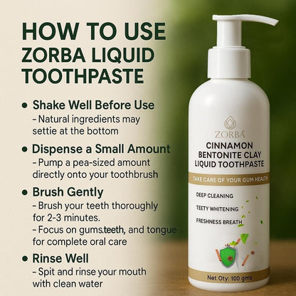 Cinnamon Bentonite Clay Liquid Toothpaste – Natural Whitening & Detox Formula, 200ml (Pack of 2)