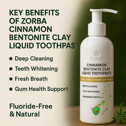 Cinnamon Bentonite Clay Liquid Toothpaste – Natural Whitening & Detox Formula, 200ml (Pack of 2)