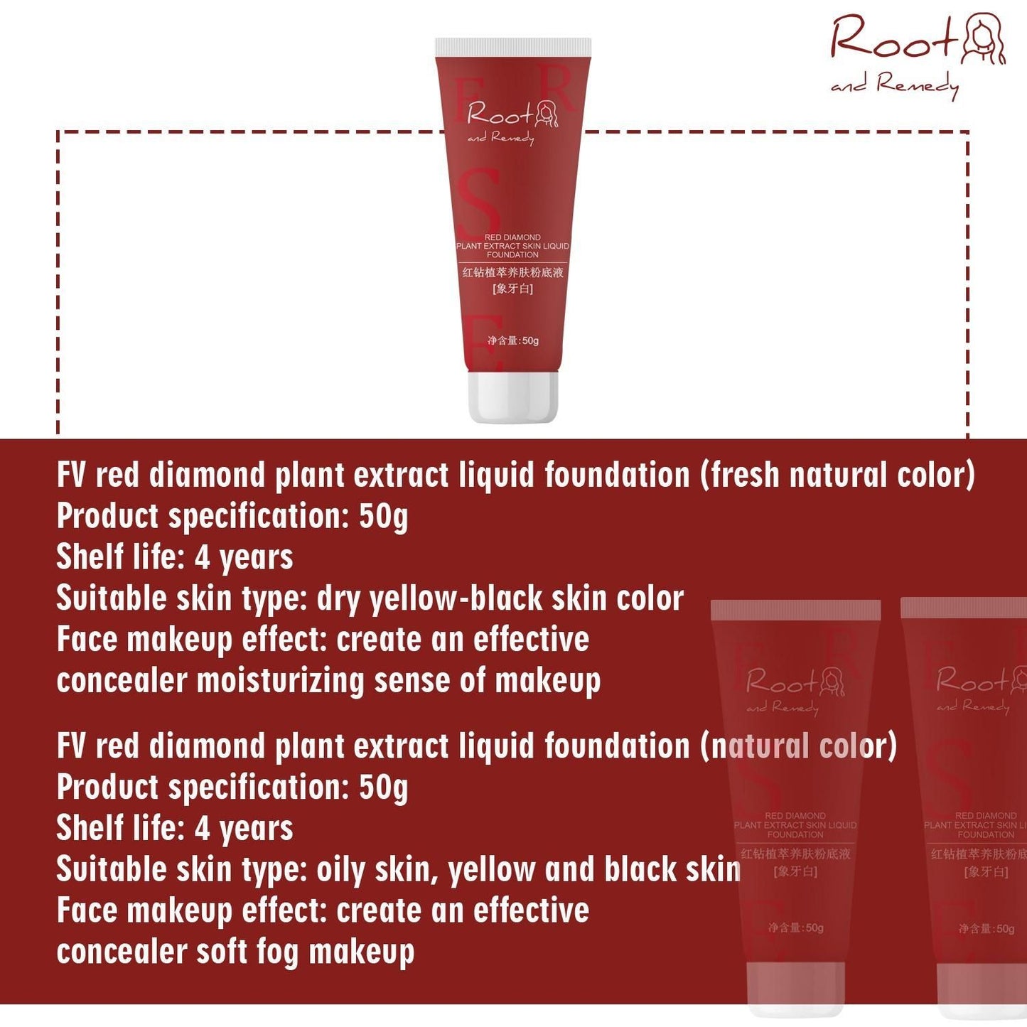 Red Diamond Plant Extract Liquid Foundation – Flawless Coverage & Hydration, 100g (Pack of 2)